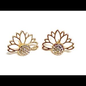 Hollow Lotus Earring Jacket White Crystal Rhinestone Studs Stud Earrings NWT